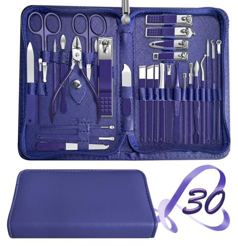 Manicure Set 30 in 1 Nail Clippers Set,Nail Manicure Kit for Women,RedFlow Toenail Clippers,Pedicure Kit,Pedicure Tools,Suitable for Travel Manicure Tools (Navy Blue)