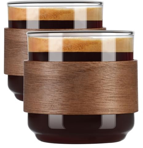 PARACITY Espressotassen, 2er-Set, isoliertes Espresso-Schnapsglas, 142 ml, klares Glas, Expresso-Kaffeetasse mit Griff, Borosilikat-Espresso-Zubehör