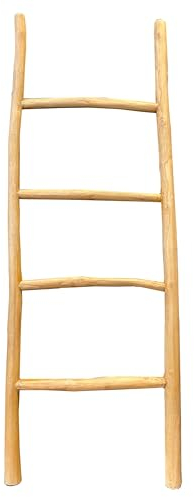 Dynamic24 Leiter Romanteaka Dekoleiter Handtuchhalter Kleiderständer Teak Holz Dekoraktion