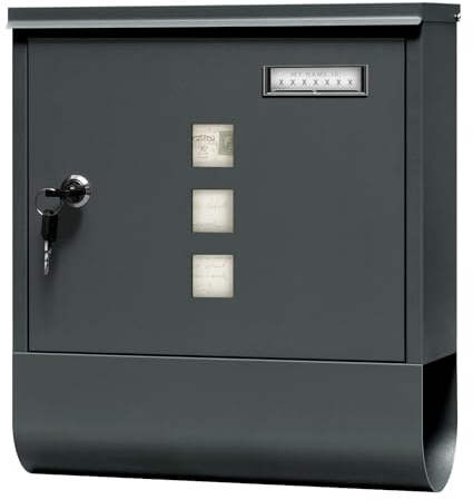 WOLTU Briefkasten Postkasten mit Zeitungsfach Sichtfenstern Namensschild, Wandbriefkasten abschließbar, mit 2 Schlüsseln, modern, Anthrazit, 30,5x33,5x9 cm