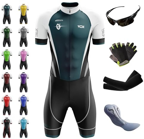 VOXCAUTQ Men's Cycling Skinsuit Gel Padded,Men's MTB Triathlon Tri Suit Suit Quick Drying Cycling Skinsuit for Cycling Training Road Bike Top Cycling Clothing (5,3XL)
