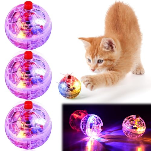 Kattleksak spökjakt rörelsebollar 3 stycken: Kattboll med LED-ljus, blinkande kattkula rörelse bollar husdjursleksak interaktiv kattbollleksak paranormal utrustning