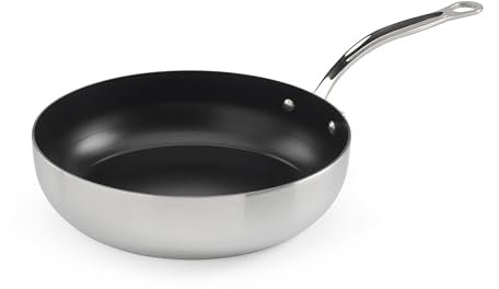 Samuel Groves Stainless Steel Tri Ply Non Stick Chef's Pan Frying Pan Suitable for All Hobs - Made in England (Long Handle 28cm)
