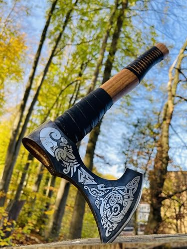 Crafttal viking yxa med slidevikingayxa kolstål med askträhandtag jakt camping utomhus yxa yxa (Odin LONGHEAD)