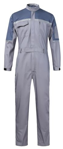 KTWOLEN Men's Work Coveralls, Grey+Light Blue, XXL