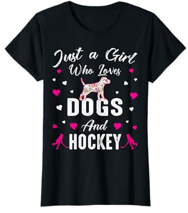 Just A Girl Who Loves Dogs and Ice Hockey Gifts for Girls T-Shirt