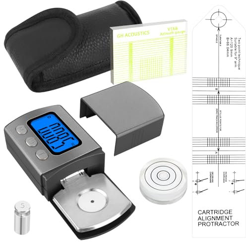 4PCS Justier und Einstellungsset zur Plattenspieler, mit Digitaler Tonarmwaage Digitale Turntable, Azimut-Messgerät-Ausrichtungsblock, Libelle und Überhangschablone, für Turntables Tonarm Phono