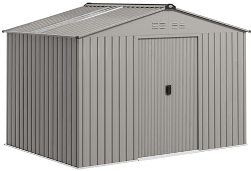 Outsunny Abri de Jardin Acier Galvanisé XXL 5,4 m² 277x195x192cm Gris