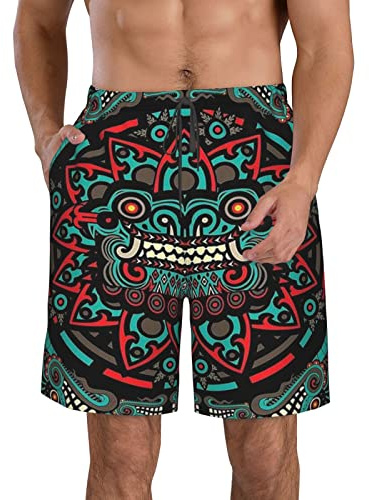 Uomo Pantaloncini da Bagno, Costume da Nuoto, Aztec Native American Tribal Art, Asciugatura Rapida Pantaloncini Spiaggia Morbido Surf Beach Shorts 3XL