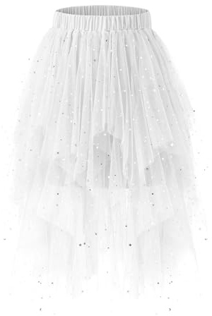 Bridesmay - Gonne in tulle da donna, stile fatina, linea A, soffice, in rete, a strati, gonna midi lunga, tutù, L
