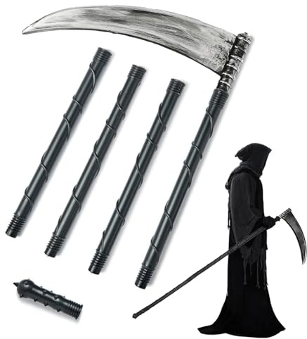 GDLOKFU Falce della Morte 140cm Staccabile per Halloween e Carnevale, Accessorio Costume Grim Reaper per Bambini e Adulti, Leggera Sicura Realistica, Decorazione Horror per Festa a Tema