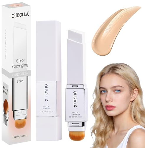 Color Changing Foundation Stick mit Bürste, 2 in 1 Mehrzweck Cover Cream Korean Makeup, Farbwechselndes Foundation Stick, Feuchtigkeitsspendende Waterproof Alle Hauttypen (Natural)