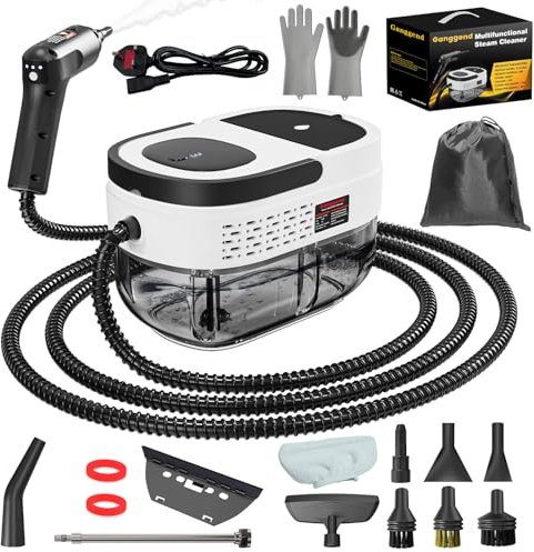 Dampfreiniger Handgerät, 2500W Handdampfreiniger mit 1,6-Liter-Wassertank, 15 Sekunden Aufheizzeit, Dampfabgabe vom Handgriff aus, 16 Zubehörteilen, Steam Cleaner für Alles, Fenster, Autos