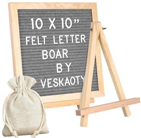 OXENKA Letterboard in rovere e feltro, 25 × 25 cm, quadrata, con 340 lettere, cavalletto e sacchetto, lettere in legno, lavagna scanalata