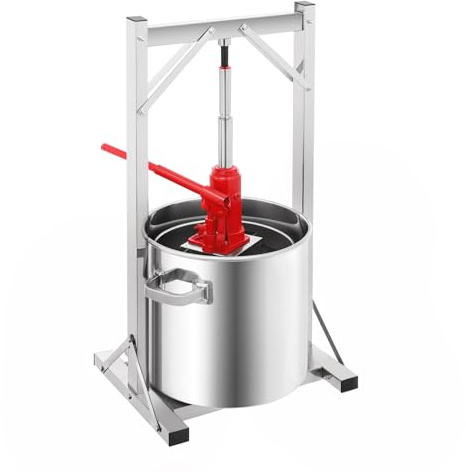OUKANING Rostfritt stål fruktpress, hydraulisk 22 l med filterkorg, äppelpress, vinpress med 3T-tryck, fruktpress och grönsakspress för äpplen, bär, grönsaker
