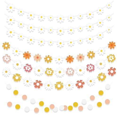 PYSEOSISE Festa Decorazioni Margherite, 7 Pezzi Ghirlanda di Margherite, Ghirlanda di Fiori Boho Banner Fiori Daisy Garland per Camera Compleanno Matrimonio Festa