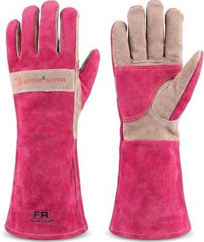AOUCHI Leather Welding & Gardening Gloves for Womenâ Pink Heat-Resistant