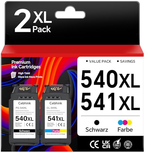Druckerpatronen für Canon 540 541 Set, PG-540XL CL-541XL Premium 2er Pack, Schwarz & Farbe XL Hohekapazität, Kompatibel mit Canon TS5150, MG 2150 2250 3100, MX 375 435 Drucker