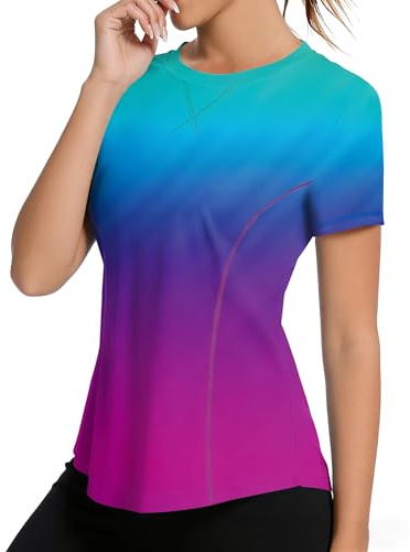 iWoo T-shirt de sport pour femme à manches courtes UPF 50+, léger, respirant, séchage rapide, t-shirt de sport d'extérieur coupe ample haut de sport