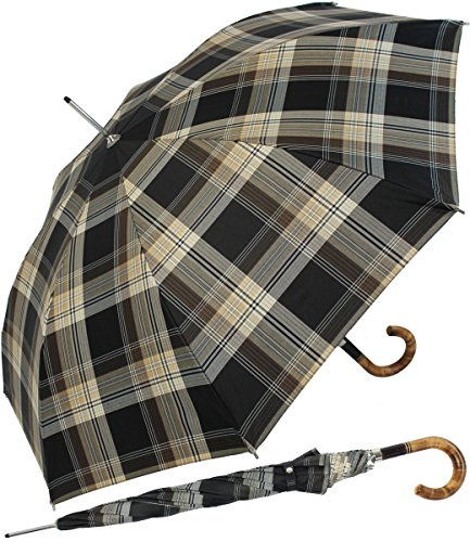Doppler Manufaktur Herren Stockschirm Diplomat kariert beige-braun mit echtem Holzgriff