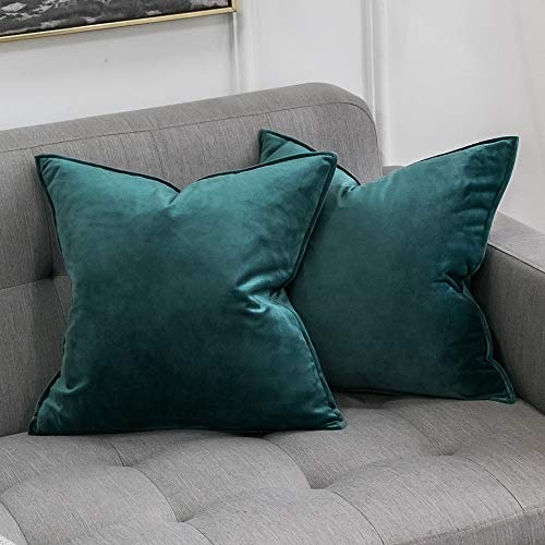 MIULEE 2er Set Samt Kissenbezug Weihnachten Flansch Kissenhülle Dekorative Sofakissen Dekokissen Umwickelte Kante Kissenbezüge Zierkissenbezug für Sofa Wohnzimmer Schlafzimmer 40x40 cm Malachitgrün