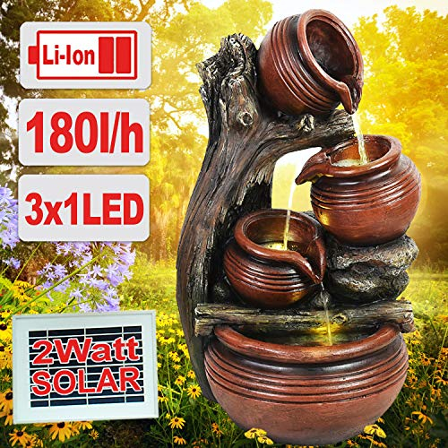 Solarbrunnen Gartenbrunnen Brunnen Zierbrunnen Zimmerbrunnen Springbrunnen Brunnen KELCH-Kaskade mit LED-Licht Wasserfall Wasserspiel für Garten, Gartenteich, Terrasse, Balkon