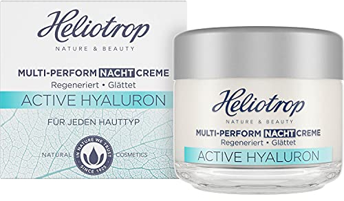 Heliotrop Anti-Aging Nachtpflege für jeden Hauttyp, Vegane Naturkosmetik, Regeneriertes und geglättetes Hautbild, Multi-Perform Nachtcreme mit natürlicher Hyaluronsäure, Active Hyaluron, 1 x 50 ml