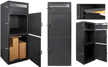 Barska Large Package Delivery Parcel Mail Steel Drop Box for Porch with Advanced Push Lock & Patented Shelf for Large Parcel - Delivery Boxes for Outside - Package Delivery Box - Parcel Drop Mailbox