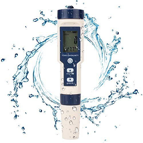 Haofy Probador de Agua 5 en 1 Probador de Calidad de Agua Multifuncional, Medidor Digital de TDS/EC/Salinidad/pH/Temperatura para Agua Potable, Piscina, Acuario, Pecera, Hidroponía