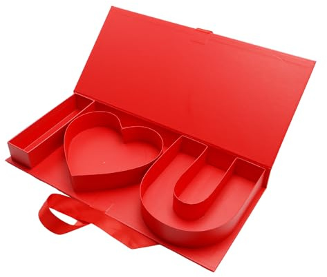 WENPACK Empty Flower Gift Box I Love U Cardboard Letter Shaped Fillable Chocolate Strawberry Flower Packaging (Red)