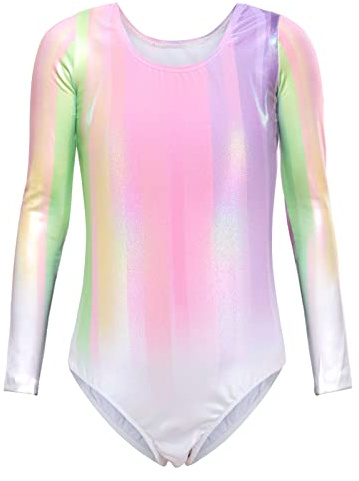 Bezioner Maillot de Gimnasia Leotardos de Danza Body Ballet Clásico Manga larga para Niña Rosa 130-140 cm 8-10 Años