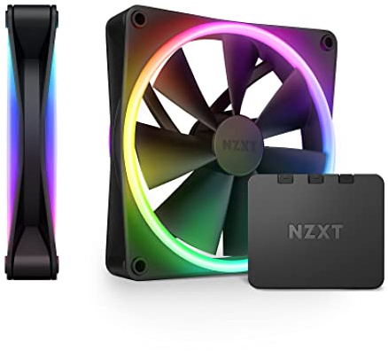 NZXT F140 RGB Duo Twin Pack -2 x 140mm doppelseitiger RGB-Lüfter mit RGB-Controller –20 einzeln adressierbare LEDs – Ausgeglichener Airflow und statischer Druck – Schwarz