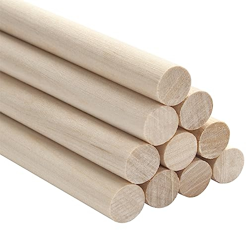Wooden Dowel Dods Wood Dowels, 10 PCS 12.7mm x 30cm Round Wooden Sticks for Craft, Macrame Dowel, Unfinished Hardwood Sticks for Arts and DIYers, Crafting, Tiered Cake Support and Wedding Ribbon Wands