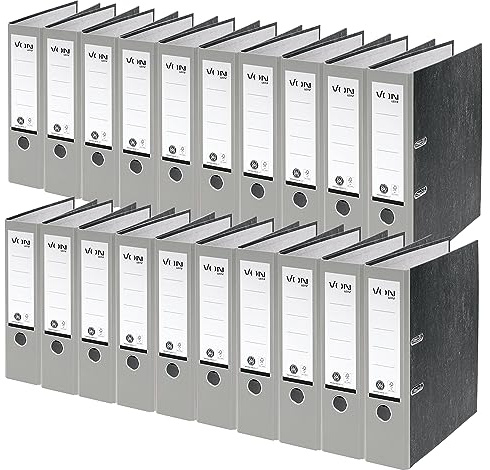 VON Leitz Ordner A4, 20er Pack, 100 % Recyclingpapier, 80 mm Rückenbreite, Für 600 Blatt, Blauer Engel & FSC-zertifiziert, Für Schule, Studium & Zuhause, Grau, 10530085