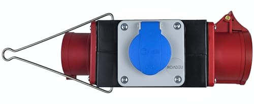 RoadEu - Distribuidor de Corriente para construcción, CEE 16A 5P con 2X enchufes Schuko. Toma de Corriente Industrial combinada. Ideal para Taller, Cobertizo y Fábricas