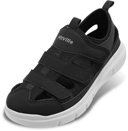 FitVille Sandali Diabetici Uomo Scarpe Ortopediche Larghe Sandalo Comodo per Anziani Fascite Plantare Piedi Gonfi Nero 42 EU Larga