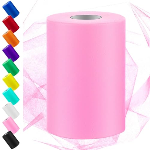 Swpeet 6 Pollice da 100 Yards Pink Tulle Tessuto Roll, Tessuto Bobina Tulle Nastro, Netting Poliestere Bobina Ideale per DIY Handmade Festa di Compleanno Decorazioni Matrimoniali Forniture