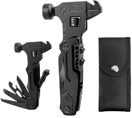 Camping Zubehör, 12 in 1 Tragbares Multitool Hammer aus Edelstahl Überlebenswerkzeuge ​Kit für Outdoor, Angeln, Wandern und Jagen, Gschenke für Männe