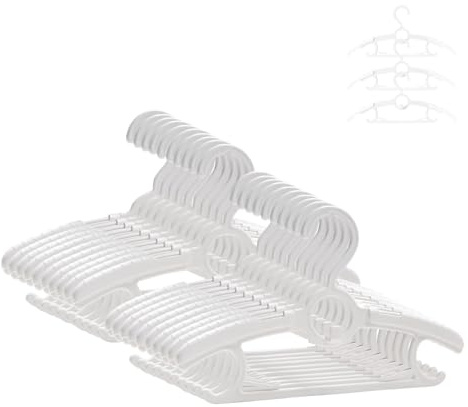ManGotree Babyhängare för barnkammaren, 11''-14,5'' justerbara halkfria barnhängare, utrymmesbesparande stapelbara plasthängare för småbarn barn barn tonåring (20-pack, Vit)