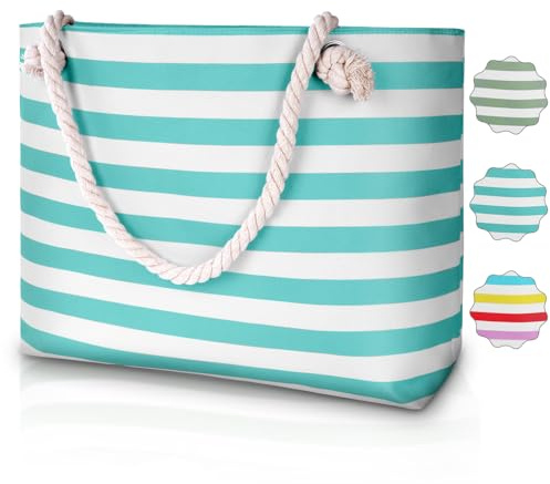 URAQT Bolsa Playa Grande Familiar,60 * 38 * 19 cm Bolsa de playa con Impermeable Grande,Plegable Bolso Playa Mujer con Cremallera, Bolsas de Playa para Playas,Vacaciones, Picnics y Campamentos.(Azul)