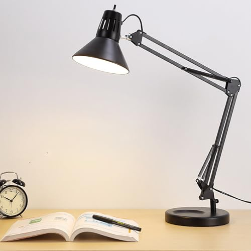 Voltix Lampada da Scrivania Grande, Lampada da Tavolo E27 LED, Luce da Scrivania con Braccio Oscillante Lungo per Casa o Ufficio (Nero)