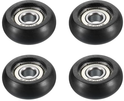 PATIKIL Roue de Poulie en Nylon, 12x32x8mm 4 Pièces Roulement à Billes Guide Rouleau Poulie de Renvoi pour Accessoires de Quincaillerie de Meubles et Porte Coulissante Fenêtre, Noir