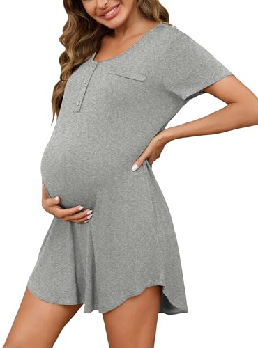 Uniexcosm Chemise De Nuit Allaitement Pyjama De Maternité pour Hôpital Robe De Nuit Femme Enceinte Gris Clair M