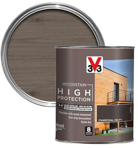 V33 High Protection Woodstain - 8-Year Guarantee - UV Filters - Water-Repellent - Quick-Drying - Only 2 Coats - Charcoal Grey Matt 750ml
