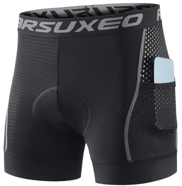 ARSUXEO Vadderade cykelshorts män vägcykel MTB shorts dyna underkläder andas med fickor 005G, Grå, M