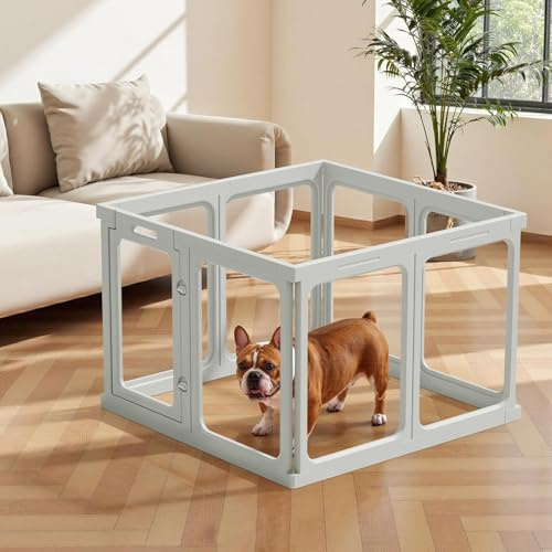 Gardner Pet Acrylic Pet Playpen, Transparent Dog Pen Indoor with Door, Puppy Pen Easy Assemble & Cleaning, Transparent Dogs Fence Indoor, Suitable for Puppy/Cat/Small Animals, 61 cm H (8 Panel, Grey)