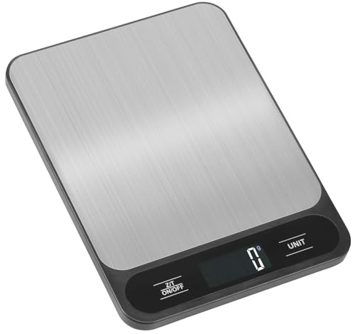 Digital Kitchen Scales, Food Weighing Scales with LCD Display, (1g/10kg) Displays in grams, kilograms, oz, lbs, ml and milk ml for Baking and Cooking, Stainless Steel Tare Feature