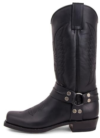 RRYPBOVG Santiag Homme Bottes de Cowboy Western for Hommes, Bottes décontractées en Cuir, Bottes de Chevalier for Hommes, Bottines mi-Mollet brodées rétro Botas Hombre(Black,42)