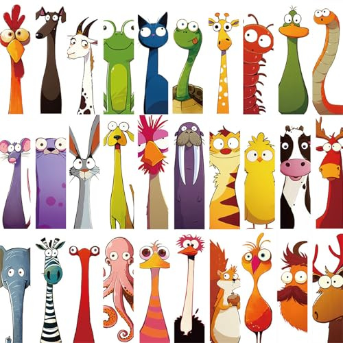 Fjquamitix Lot de 30 marque-pages en forme d'animal pour enfants, encouragements amusants pour la lecture en classe (5 à 12 ans), cadeau durable pour les enseignants et les amateurs de livres (animal