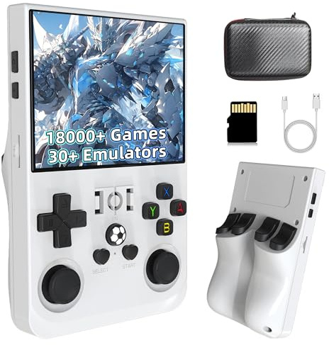 R36 Pro Retro Handheld Gaming Console 18000+ Games 30+ Emulators Retro Gaming Console,3.5-Inch IPS Screen,Open Source Linux System Portable Video Game Consoles,4000mAh (White 64G)